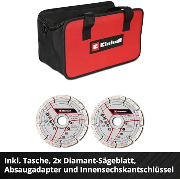 Einhell Mauernutfräse TP-MA 36/30 Li BL - Solo, 2 Diamant-Trennscheiben, Tragetasche, ohne Akku und Ladegerät – Bild 7