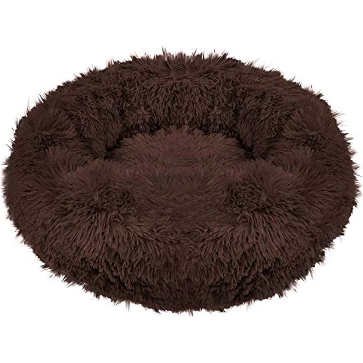 SPRINGOS Hundebett Liegeplatz Rund Kunstfell Schlafplatz Komfortabel Kuschelig Anti-Rutsch-Unterseite (100 cm, Braun) – Bild 1