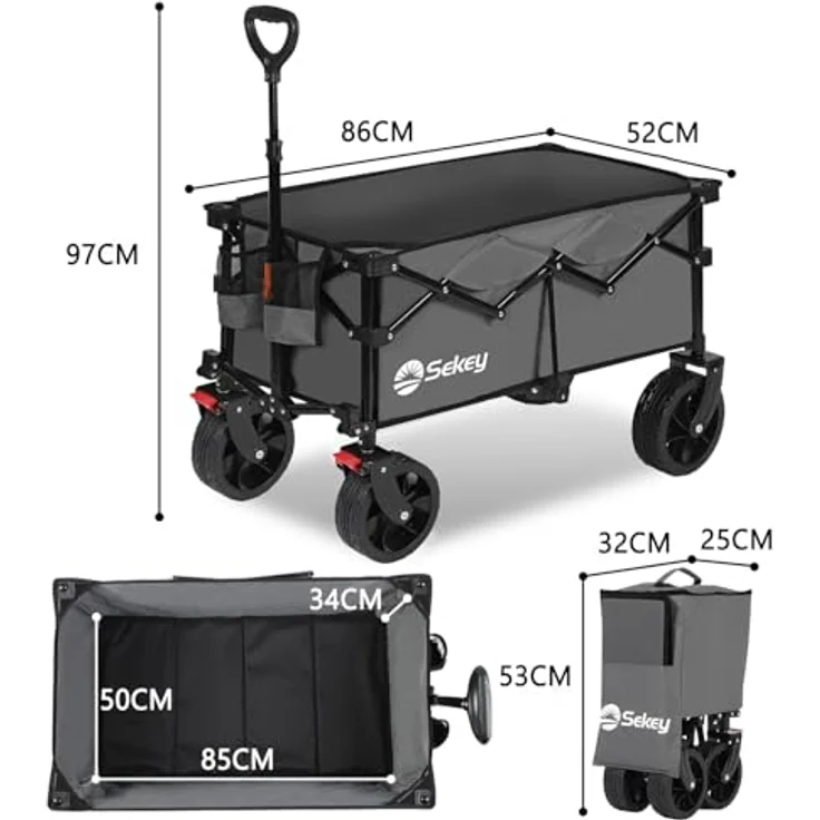 Sekey XXL 4020, Faltbarer Bollerwagen mit 150L Volumen, 150kg Tragkraft, All-Terrain Reifen und verstellbarem Griff – Bild 2