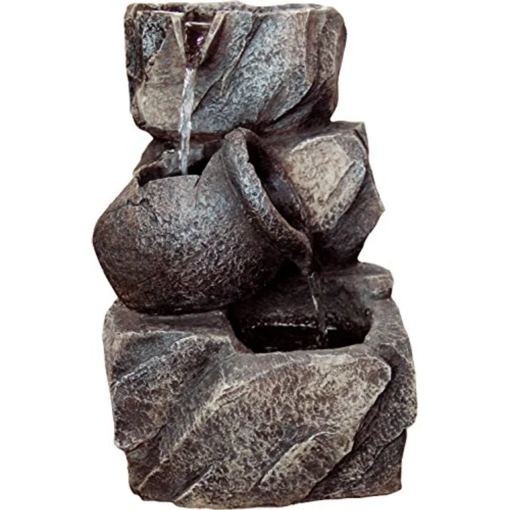 dobar® Design Zimmerbunnen 96400e - Tischbrunnen dreistufig in Steinoptik - Kleiner Springbrunnen - Dekoratives Wasserspiel für Wohnzimmer/Büro/Indoor - Zierbrunnen - 17,2 x 16,2 x 27 cm - Grau – Bild 1
