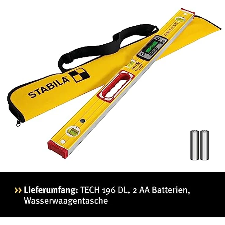 STABILA Elektronik-Wasserwaage TECH 196 DL - digitale Wasserwaage wasser- und staubdicht nach IP 67, 2 Digital-Displays, kalibrationsfrei mit Tasche, 81 cm – Bild 2