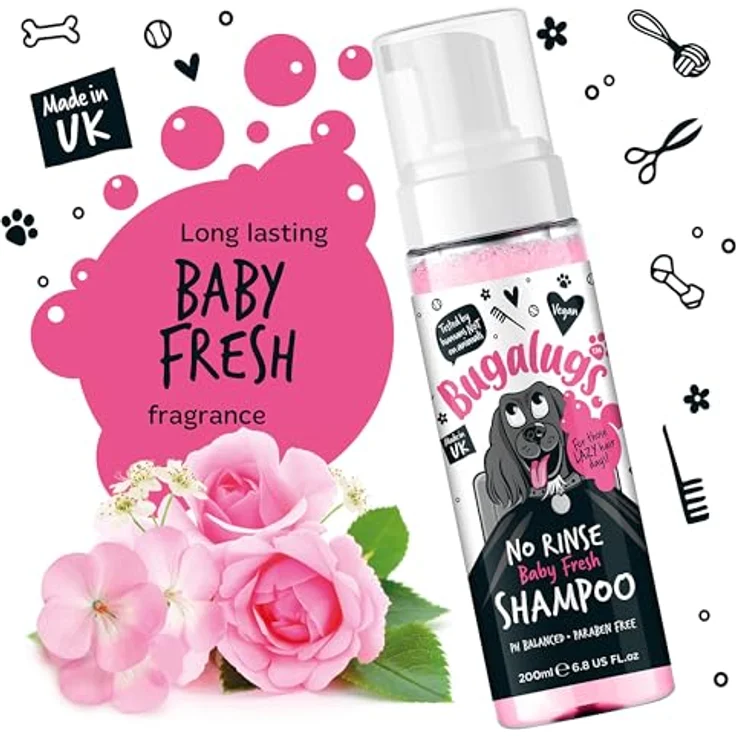 Bugalugs Tiershampoo Baby Fresh, Hundeshampoo ohne Wasser (200ml), Trockenshampoo für Hunde, made in UK – Bild 3