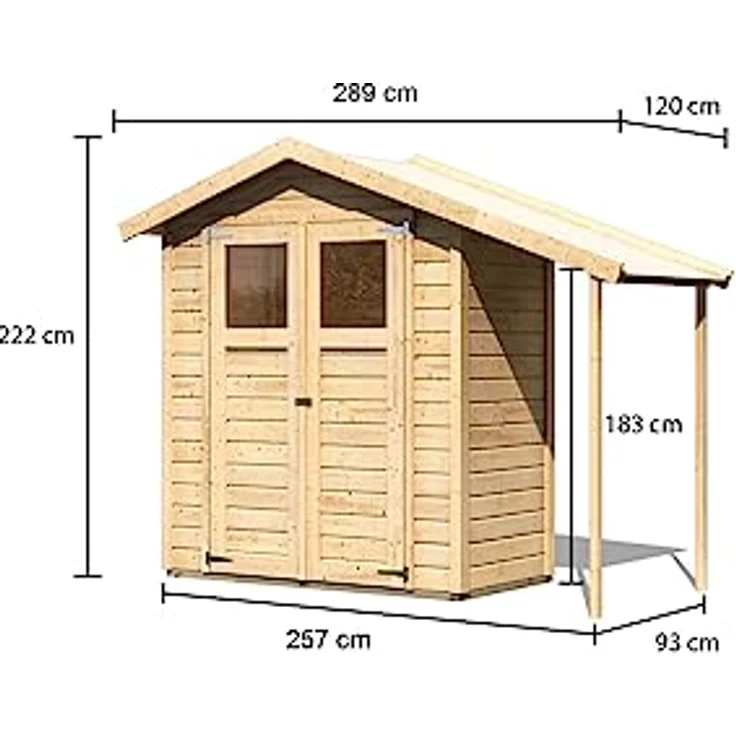 CHILLROI® Gartenhaus Housten, 14mm Wandstärke, naturbelassen, Geräteschuppen mit Anbaudach, Made in Germany – Bild 3