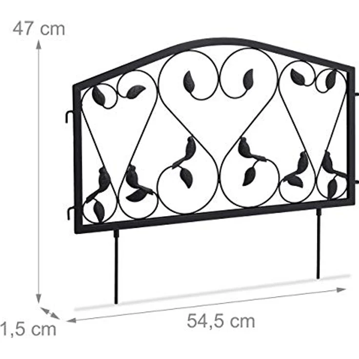 relaxdays Beetbegrenzung Beetzaun 4-teilig antik, Schwarz, dekoratives Eisen-Design, vielseitig anpassbar – Bild 4