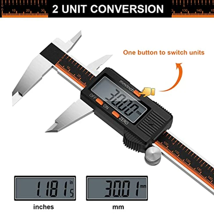 HARDELL Messschieber Digital 150mm – Edelstahl Schieblehre, spritzwassergeschützt, staubdicht, mit LCD, mm/Zoll-Umwandlung & Nullstellfunktion, perfekt für Werkstatt, 3D-Druck & Kfz. – Bild 3