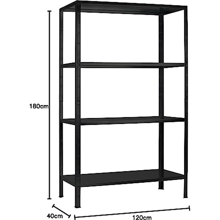 SCHULTE Regalwelt Stecksystem-Grundregal, 4 Fachböden, 1800x1200x400, schwarz – Bild 3