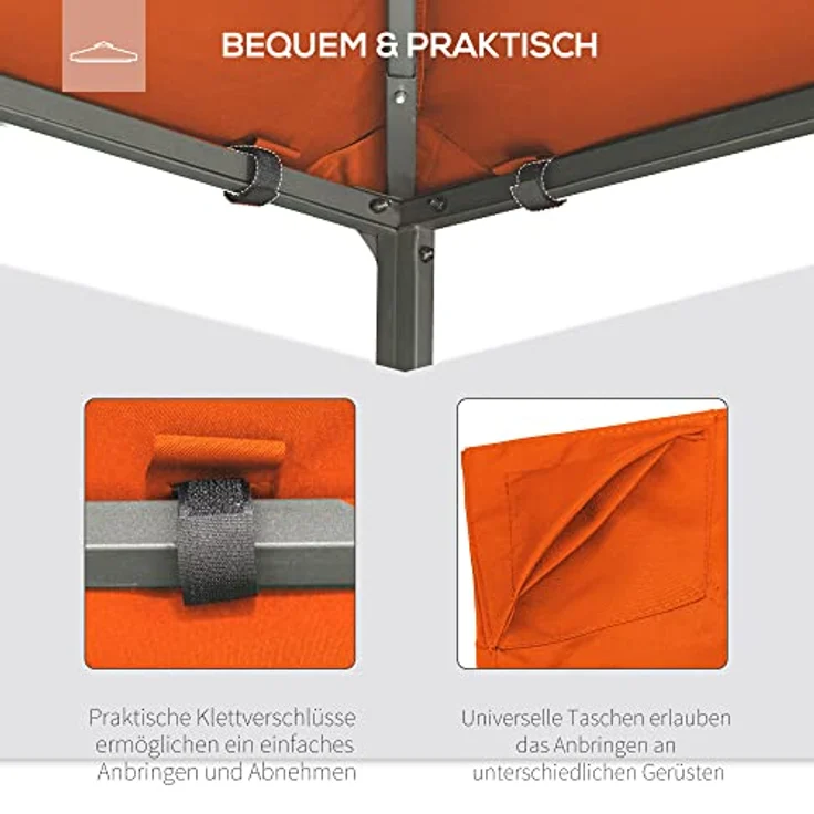 Outsunny Pavillondach, Ersatzdach für Pavillon, Pavillonabdeckung, Sonnenschutz Polyester, Orange, 2,98 x 2,95 m – Bild 5