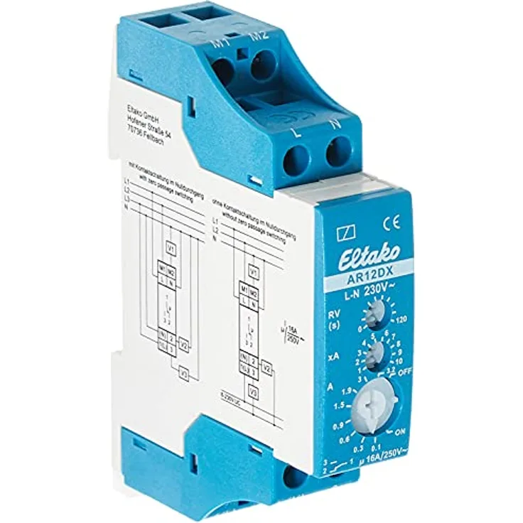 Eltako AR12DX-230V, Stromrelais 1 Wechsler potenzialfrei 16A/250V AC, Multifunktional mit Zeitbereich 0-120s