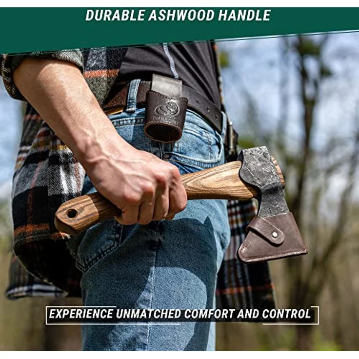 BeaverCraft AX1 Holzbearbeitungsaxt – Geschmiedete Bushcraft-Axt aus Kohlenstoffstahl mit ergonomischem Eschenholzgriff, inklusive Rindslederscheide für Camping und Outdoor-Aktivitäten – Bild 5
