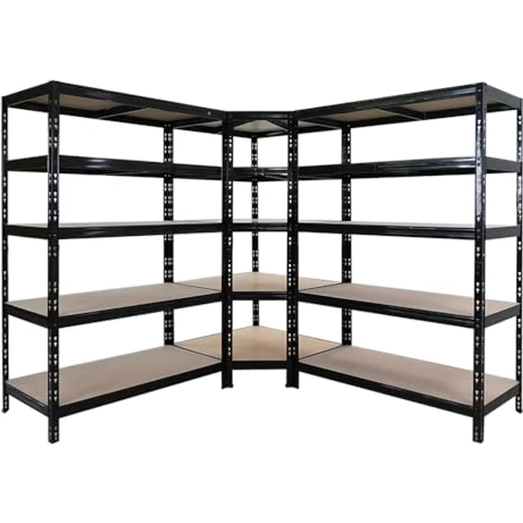 Proregal Eckregal Mega Deal Schwarz + 2x Schwerlastregal Tiger, H 180 cm, B 120 cm, T 60 cm, Traglast 175 kg pro Boden, 5 Böden, einfache Steckmontage – Bild 8