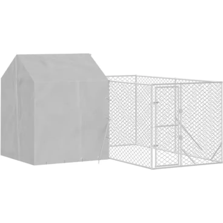 vidaXL Outdoor Hundezwinger, Hundehütte mit Dach, Hundekäfig für den Außenbereich, Silbern Verzinkter Stahl, abschließbare Tür, wasser- und UV-beständiges Material