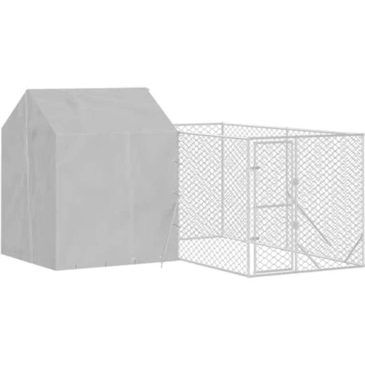 vidaXL Outdoor Hundezwinger, Hundehütte mit Dach, Hundekäfig für den Außenbereich, Silbern Verzinkter Stahl, abschließbare Tür, wasser- und UV-beständiges Material – Bild 1