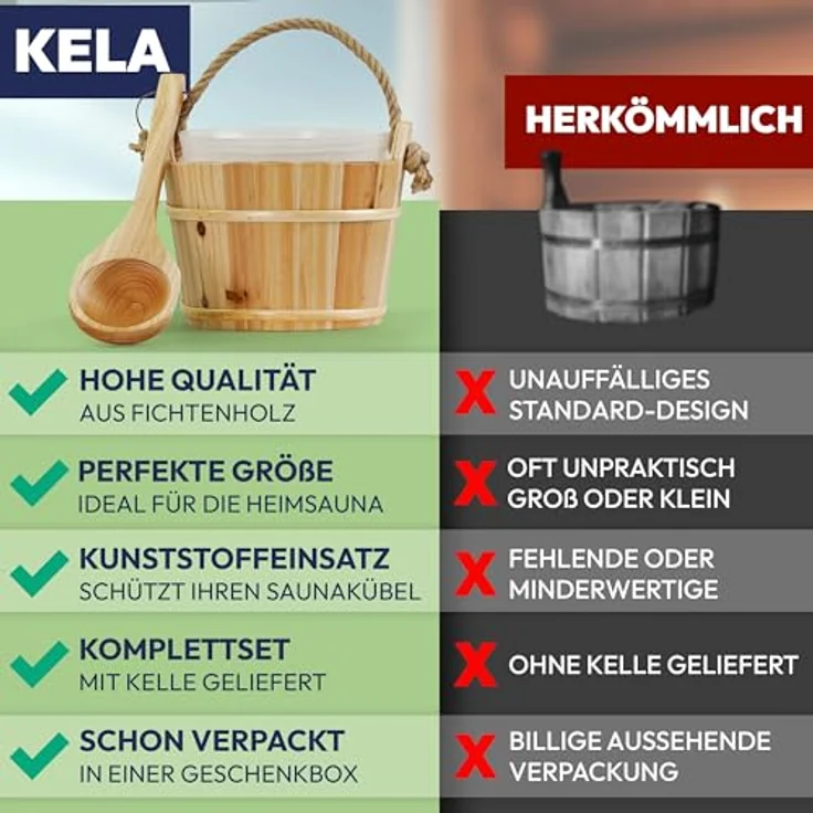 Saunakübel + Holzkelle Sauna Set Kübel Saunaeimer Saunazubehör Kübel – Bild 5
