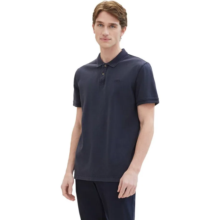 TOM TAILOR Poloshirt mit Logo Stickerei, Baumwolle in blau mit Po-bedeckendem Schnitt