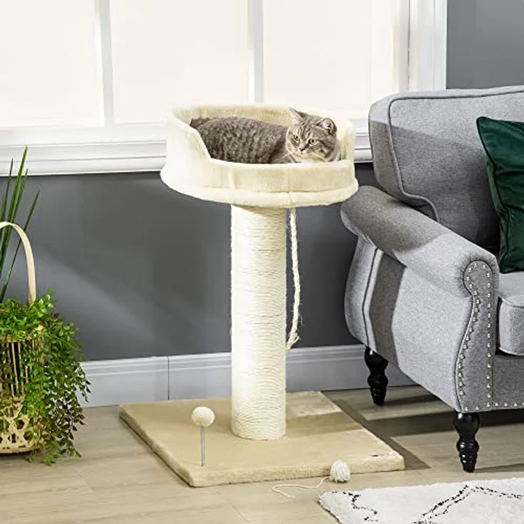 PawHut Kratzbaum klein, 85 cm Katzenbaum, Katzenkratzbaum mit Liegeflche,  Plsch-Kletterbaum mit Spielball, Katzenmbel, fr Katzen unter 6 kg,  Sisal, Beige: Tests, Infos & Preisvergleich