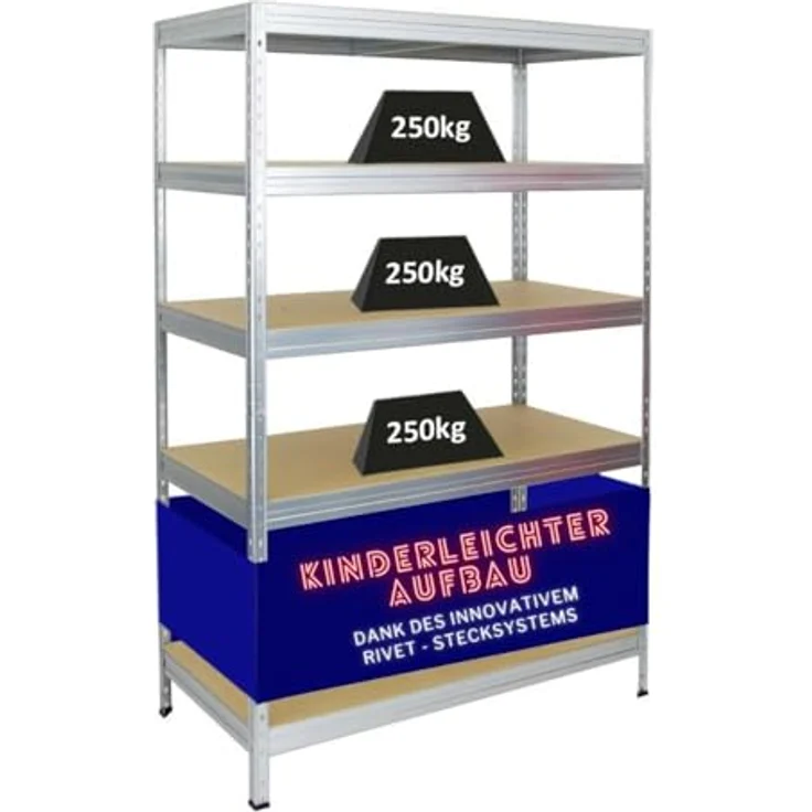Proregal Schwerlastregal Rivet, 180 x 120 x 60 cm, 5 Böden, Traglast 250 kg pro Boden, verzinkt – Bild 1
