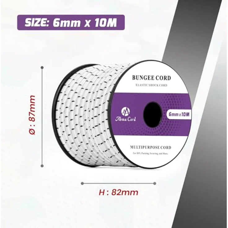 Abma Cord Gummiseil Expanderseil 6mm x 10m, UV-beständiges Spannseil für Plane und Zelte, weiß & schwarz – Bild 2