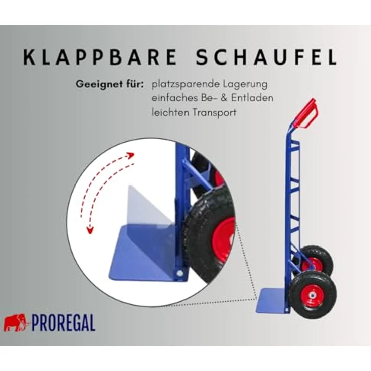 PROREGAL® Sackkarre ODIN Traglast 200kg HxBxT 119x55x44cm Lufträder Blau – Bild 6