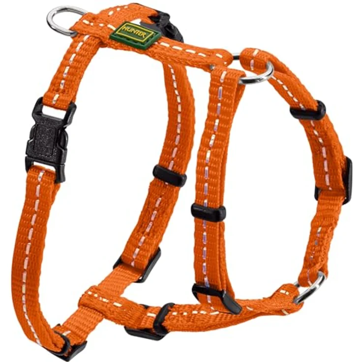 HUNTER Geschirr Tripoli S, kleines Nylon-Geschirr für kleine Hunde mit Klickverschluss und reflektorischen Streifen, orange – Bild 1
