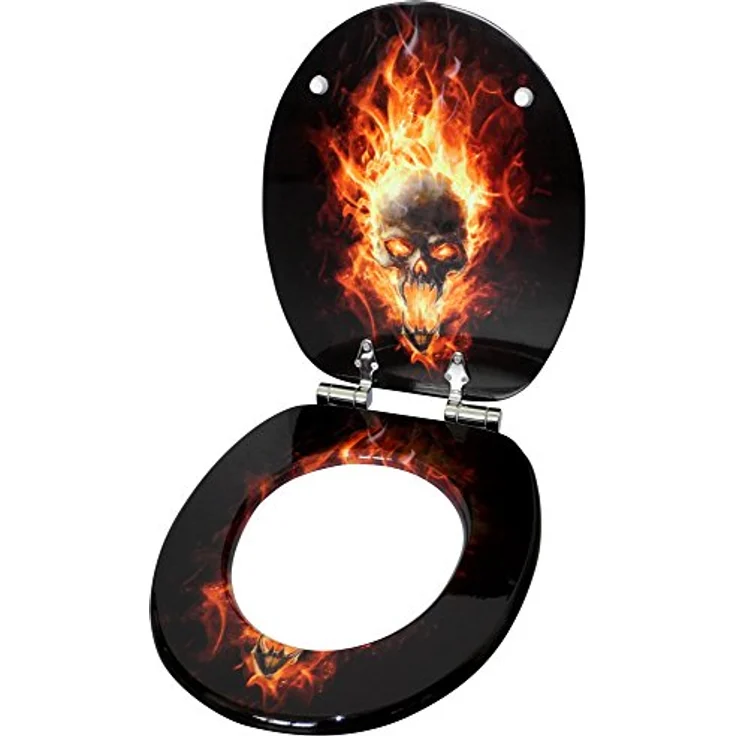 Sanilo WC Sitz Totenkopf in Flammen, Holz mit Absenkautomatik und antibakterieller Oberfläche, 47x37,7 cm – Bild 4