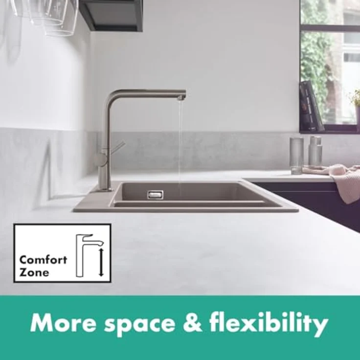 hansgrohe Talis M54 Einhebel-Küchenmischer, Komfortzone 270, L-Auslauf, Edelstahl Finish, schwenkbarer Auslauf, inklusive Temperaturbegrenzung – Bild 7