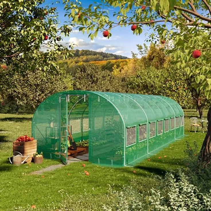 TOOLPORT Foliengewächshaus 3x8m Premium, schwenkbare Türkonstruktion, PE-Plane 180 g/m², wind- und wetterfest, grün transparent – Bild 2