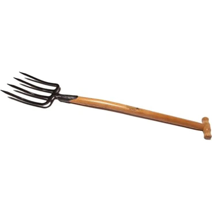 Krumpholz Spatengabel geschmiedet mit 4 Zinken, 80 cm lang, Eschenstiel und Federdülle, Gartengerät