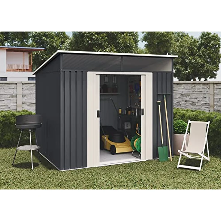 Okoru Global S.L.U. Wasabi Metall Gerätehaus 4,6 m² in Anthrazitgrau/Sandbeige mit Doppelschiebetür, Fenster und Flachdach – Bild 3