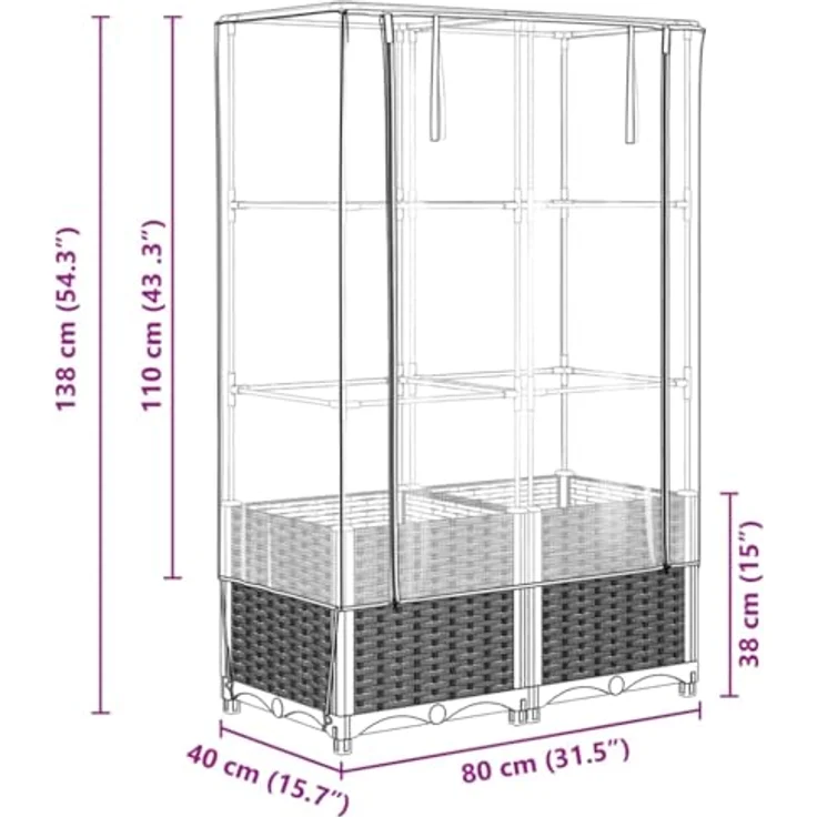 vidaXL Hochbeet Hochbeet mit Gewächshaus-Aufsatz Rattan-Optik 80x40x138 cm, Braun, Stabile Konstruktion, Rattan-Look, Vielseitig einsetzbar – Bild 3