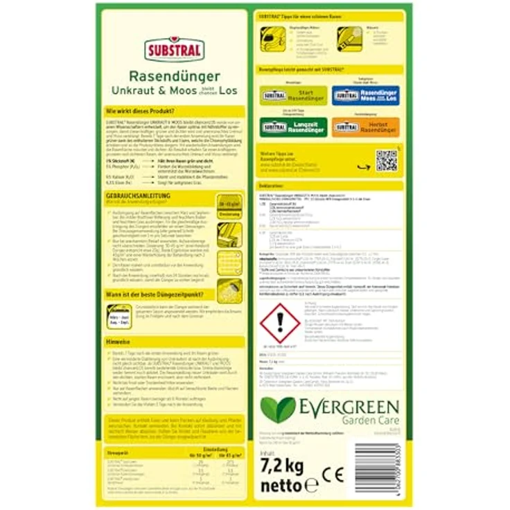 Substral Rasendünger Unkraut & Moos bleibt chancenlos, 7,2kg für 240qm, sattgrüner Rasen in 7 Tagen, düngt bis zu 3 Monate, Grün – Bild 2