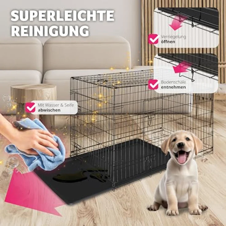 tectake® Hundekäfig, Hundegitter Box, Dog Kennel, Hundebox faltbar, Transportbox stabil, für Hunde und Welpen, 78 x 48 x 52,5 cm - Stahl, für Auto, Camping und Zuhause – Bild 4