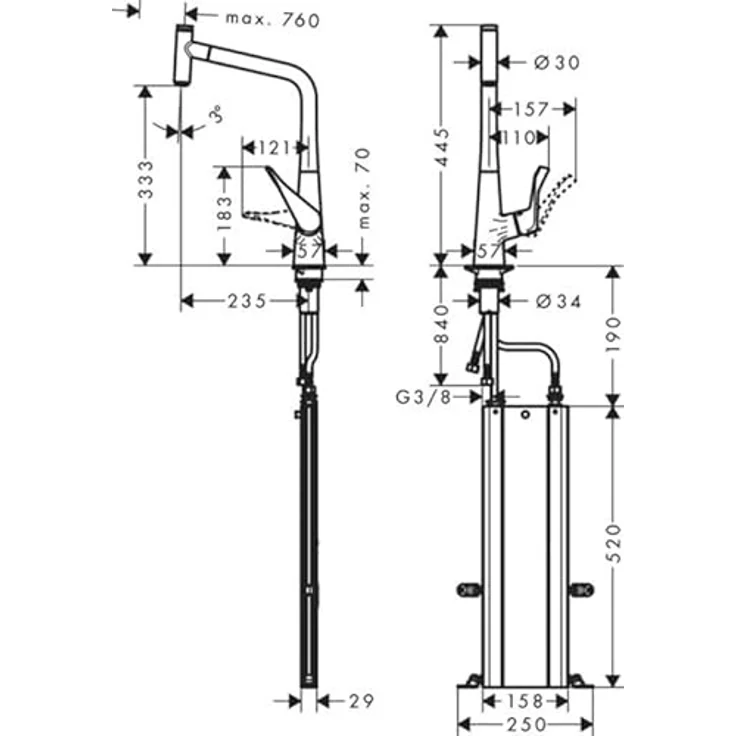 Hansgrohe Metris Select M71 Küchenmischer Select 320 1jet, Ausziehauslauf mit sBox, Chrom, schwenkbar 110°/150°, SoftStart-Funktion – Bild 3