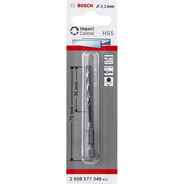 BOSCH Holzbohrer Impact Control HSS mit Sechskantschaft, 3,2 x 36 x 75 mm, 1er-Pack für Stahl, Gusseisen und Kunststoff – Bild 2