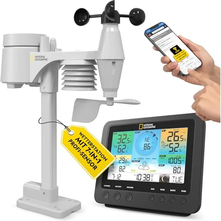 National Wetterstation, 7-in-1 mit WIFI, Farbdisplay, kompakt, Weiss/Schwarz