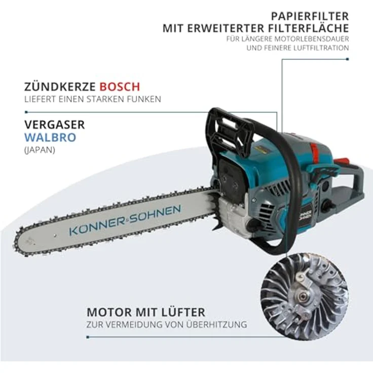 Könner & Söhnen Benzin-Kettensäge KS CS31G-16, 2,3 kW (54,5 cm³), Schwertlänge 40 cm, mit Easy-Start-System und Sicherheitssystem – Bild 6