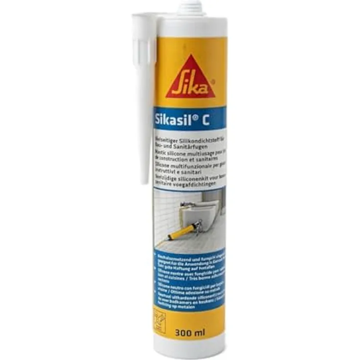 Sika Sikasil C Sanitär Silikon, Betongrau, wasserdicht, schimmelresistent, geruchsarm, 300 ml