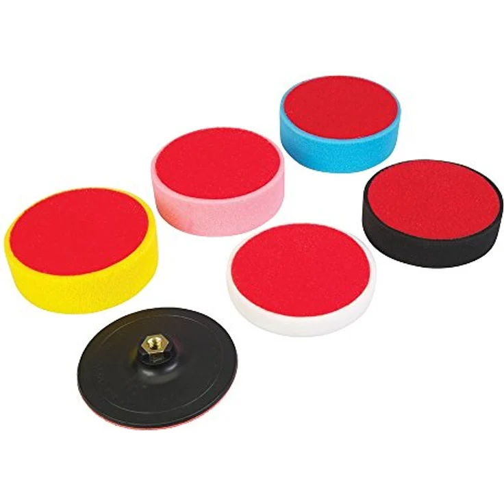 Silverline Klett-Polierschaum, 6-tlg. Satz in schwarz, gelb, weiß, rot und blau, 150 x 50 mm mit M14 x 2-Anschluss – Bild 1