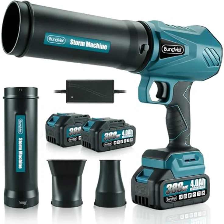 Bundviel Akku-Laubbläser Turbo Gebläse 80m/s Jet Fan, batteriebetrieben, 2x 21V 4000mAh Akkus, blau – Bild 1