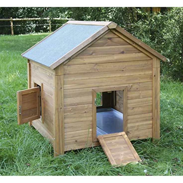 Kerbl Kleintierstall für Hühner oder Kaninchen, Holz mit Schutzfarbe lasiert, Wetterbeständiges Bitumendach mit Öffnung, Verzinkte Wannen, 105 x 100 x 108 cm – Bild 4