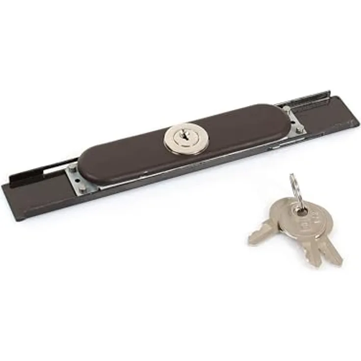 AvosDim Rollladen Tür Handzug Ersatzteile, Schloss + Abdeckung Braun, beidseitig zugänglich, Maße 194 x 27 x 12 mm