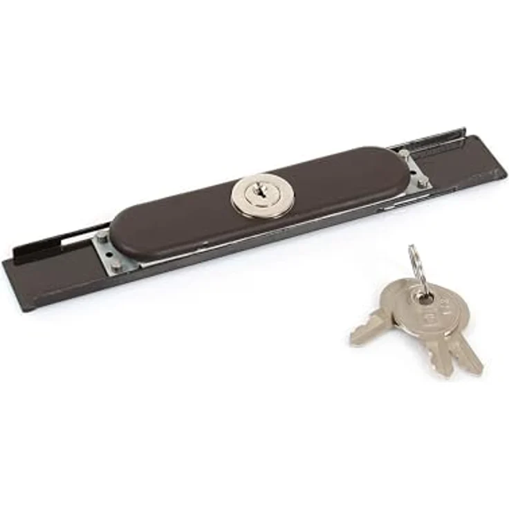 AvosDim Rollladen Tür Handzug Ersatzteile, Schloss + Abdeckung Braun, beidseitig zugänglich, Maße 194 x 27 x 12 mm – Bild 1