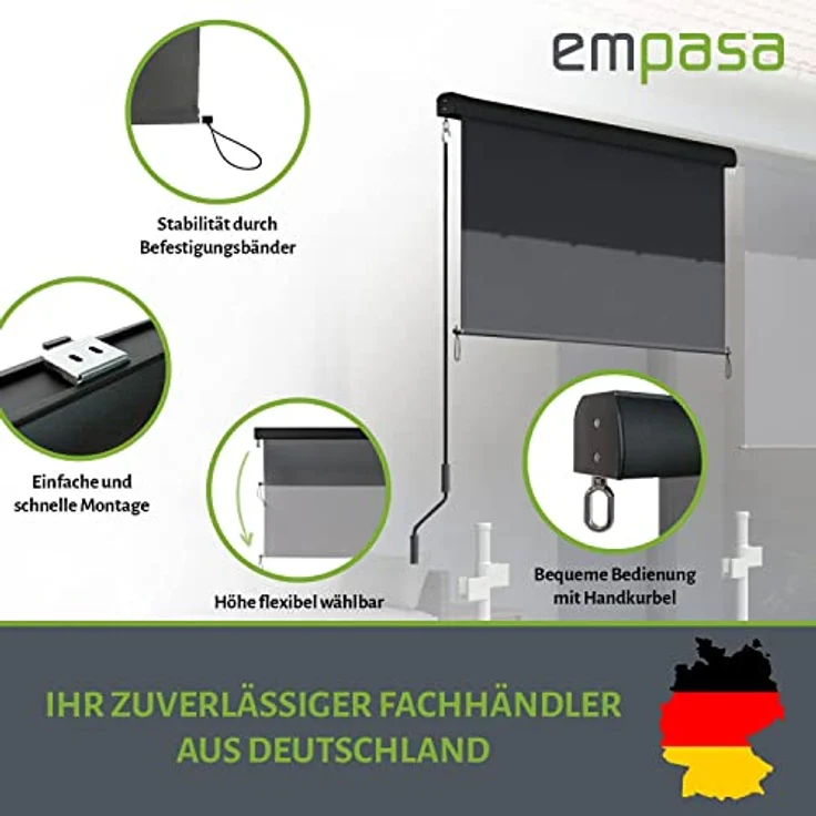 empasa Senkrechtmarkise Vertikalmarkise Balkonmarkise Sonnenschutz Balkonsichtschutz Sichtschutz Balkonrollo Rollo mit Handkurbel in verschiedenen Größen und Farben – Bild 3