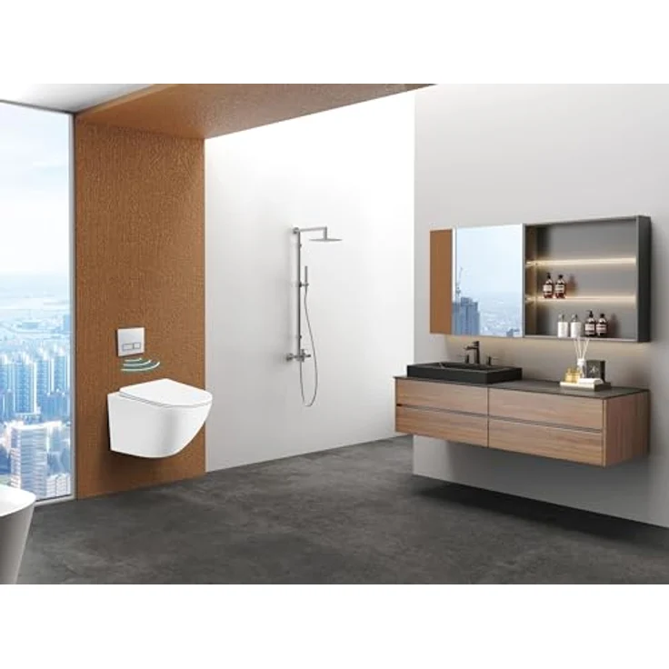 sanicomfort Hänge WC Set Aliki, Spülrandloses Wand-WC Tiefspüler aus weißer Sanitärkeramik, kompakt mit Soft-Close WC-Sitz – Bild 3