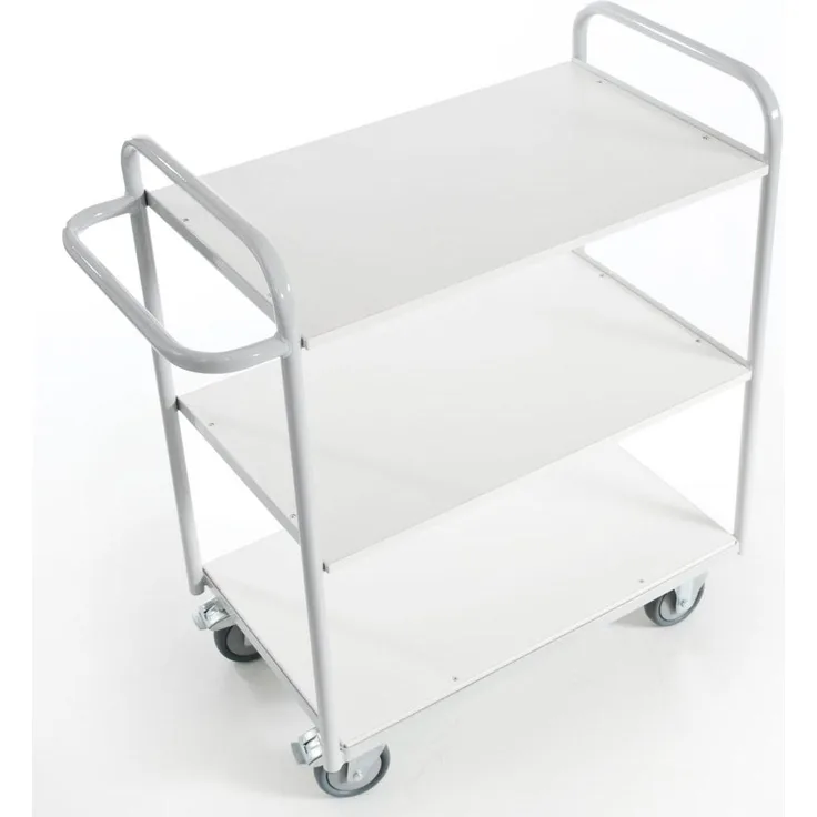 Rollcart Etagenwagen, Transportwagen für Büro und Verwaltung, 150 kg Tragkraft, Lichtgrau, mit Vollgummibereifung