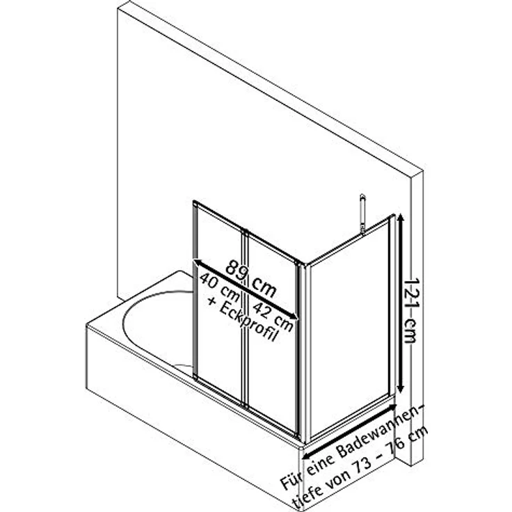 Schulte Duschabtrennung für Badewanne Smart, Höhe: 121 cm, 2-teilig mit Seitenwand 73-76 cm, 3 mm Sicherheitsglas (ESG) Klar hell, inkl. Klebemontage, Alu-natur, D133275 01 50 – Bild 3