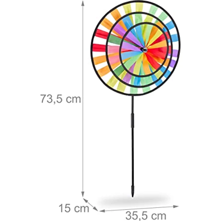Relaxdays 4 x Windrad Gartenstecker, Regenbogen Design, für Balkon oder Terrasse, 73,5 x 35,5 x 15 cm, bunt – Bild 5