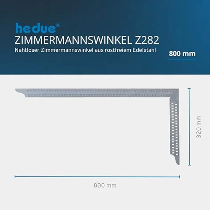 hedue Z282 Zimmermannswinkel ZN 800 mm mit mm-Skala Typ A und Anreißlöcher – Bild 3