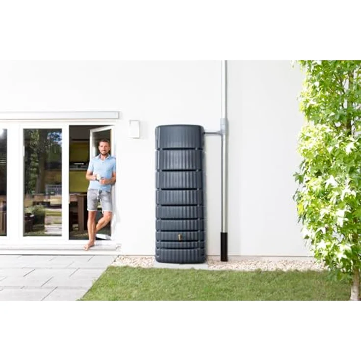 4rain Slim Wandtank 650 Liter Graphite Grey - Regentonne aus Recyclingkunststoff, UV-beständig, Made in Germany – Bild 3