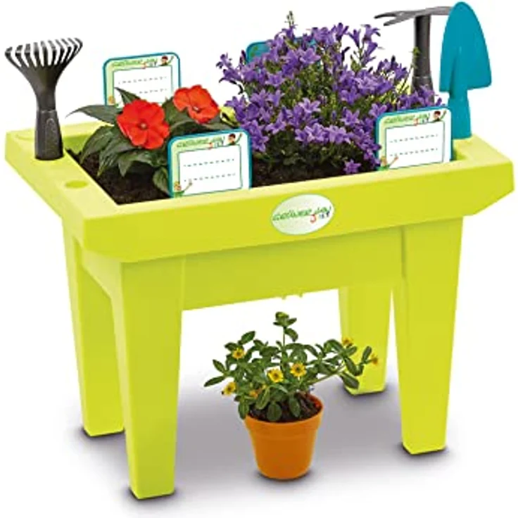 BURI Kinder-Hochbeet mit Gartenwerkzeug in Grün - 12 TLG. Mini Frühbeet Pflanzkasten für Kinder Kräuterbeet aus Kunststoff Gemüsebeet ohne scharfe Kanten, 30 cm hoch – Bild 4