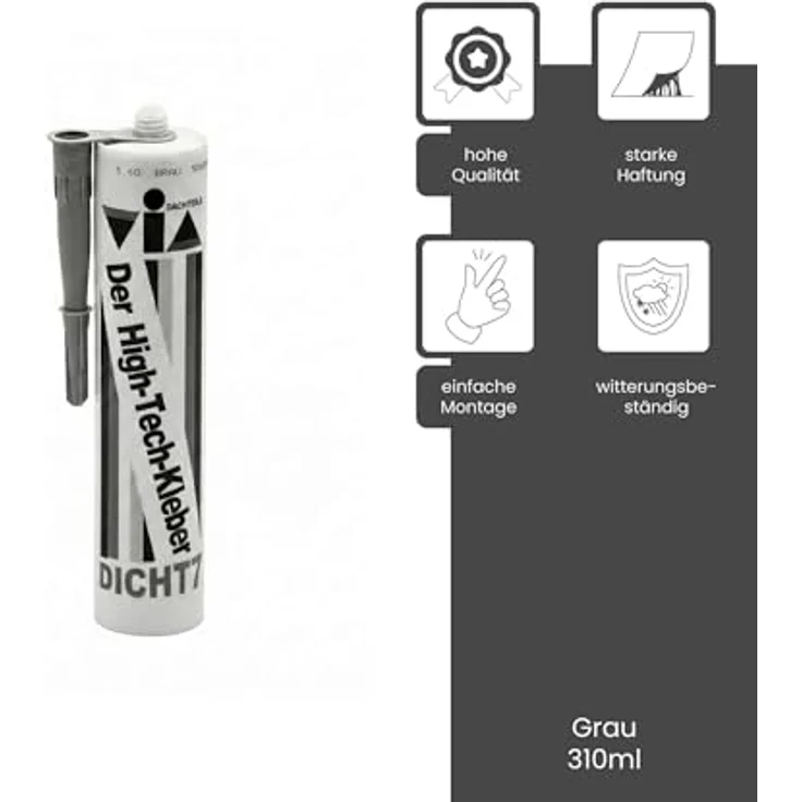 ZAMBELLI Universal Klebe- und Dichtstoff "DICHT7", 310 ml, grau, für Kunststoff, Metall, Holz und Glas, geruchslos, UV- und witterungsbeständig – Bild 2
